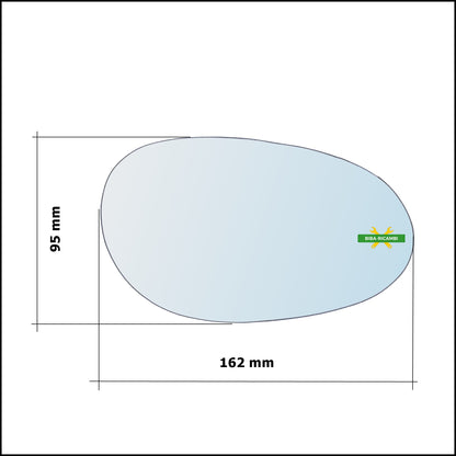 Vetro Specchio Retrovisore Asferico Lato Dx-Passeggero Per Smart ForTwo I (450) dal 2004-2007