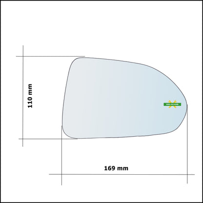 Vetro Specchio Retrovisore Asferico Lato Sx-Guidatore Per Honda Jazz II (GD) solo dal 2004-2005