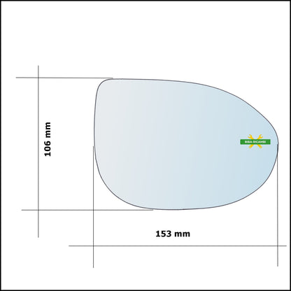 Vetro Specchio Retrovisore Asferico Lato Dx-Passeggero Per Mazda MX-5 IV (ND) dal 2015&gt; BIBA-RICAMBI