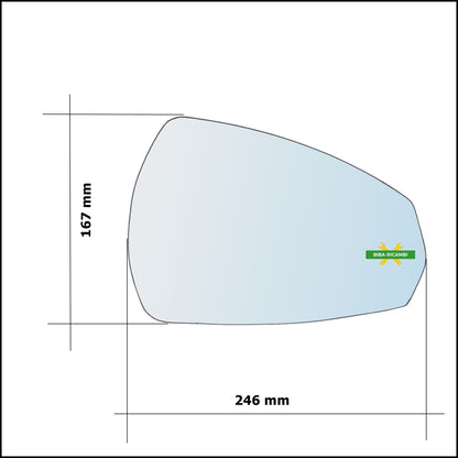 Vetro Specchio Retrovisore Asferico Lato Dx-Passeggero Per Audi A3 III (8V) dal 2012&gt;