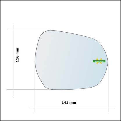 Vetro Specchio Retrovisore Asferico Lato Dx-Passeggero Per Ford Puma II dal 2019&gt;