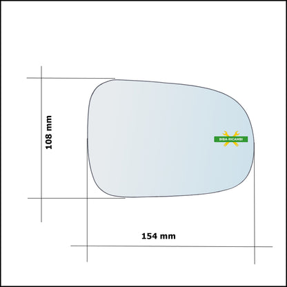 Aspherical Rearview Mirror Glass Left Driver Side For Daihatsu Sirion (M1) from 1998-2005