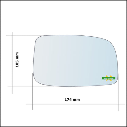 Vetro Specchio Retrovisore Asferico Lato Dx-Passeggero Per Daihatsu Sirion (M3) dal 2005-2011