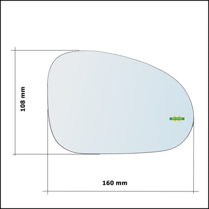 Vetro Specchio Retrovisore Asferico Lato Dx-Passeggero Per Chevrolet Spark (M200) dal 2005-2010