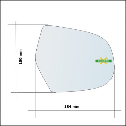 Vetro Specchio Retrovisore Asferico Lato Dx-Passeggero Per Great Wall Hover dal 2005-2011