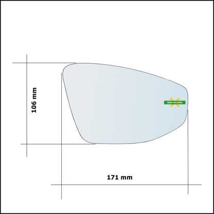Vetro Specchio Retrovisore Asferico Lato Dx-Passeggero Per Audi A3 IV (8Y) dal 2020&gt;