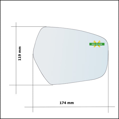 Vetro Specchio Retrovisore Asferico Lato Dx-Passeggero Per Ssangyong XLV dal 2016&gt;