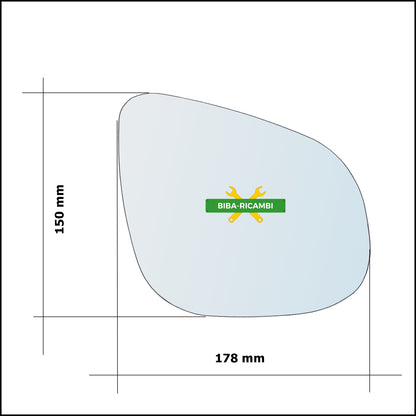 Vetro Specchio Retrovisore Lato Dx-Passeggero Per Mercedes Citan Combi (415) dal 2012&gt;