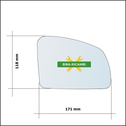 Vetro Specchio Retrovisore Lato Dx-Passeggero Per Opel Meriva A (X03) dal 2003-2010