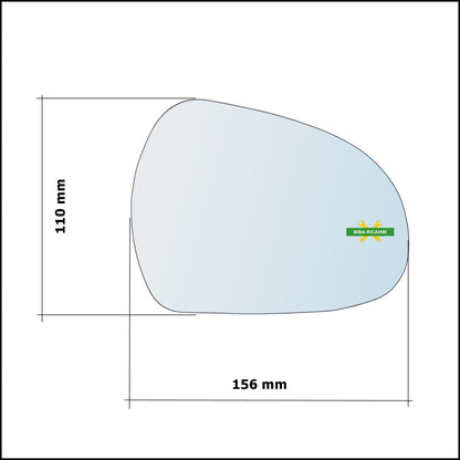 Vetro Specchio Retrovisore Asferico Lato Dx-Passeggero Per Peugeot 207 dal 2006&gt;