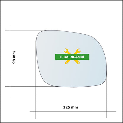 Vetro Specchio Asferico (122x95) Lato Dx-Passeggero Per Vw Lupo (6X1) solo dal 1998-2001