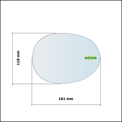 Vetro Specchio Retrovisore Cromato Lato Dx-Passeggero Per Citroen C1 I (PM) dal 2005-2014