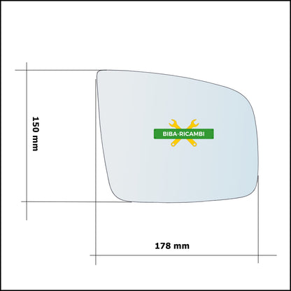 Vetro Specchio Retrovisore Asferico Lato Dx-Passeggero Per Mercedes Viano (W639) solo dal 2011-2013