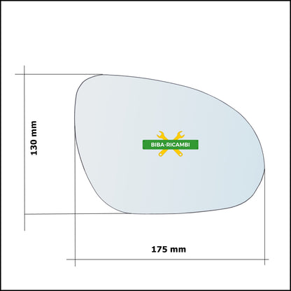 Vetro Specchio Retrovisore Asferico Lato Dx-Passeggero Per Hyundai i30 I (FD) dal 2007-2010