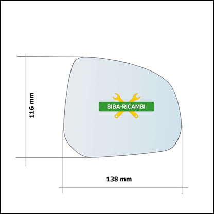 Vetro Specchio Retrovisore Lato Dx-Passeggero Per Suzuki Alto (GF) dal 2009&gt;