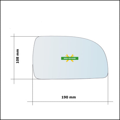 Vetro Specchio Retrovisore Asferico Lato Sx-Guidatore Per Kia Carens II (FJ) dal 2002-2006