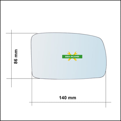 Vetro Specchio Retrovisore Cromato Asferico Lato Sx-Guidatore Per Fiat Panda II (169) solo dal 2003-2008