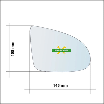 Vetro Specchio Retrovisore Cromato Asferico Lato Dx-Passeggero Per Audi A2 (8Z0) dal 2000-2005 BIBA-RICAMBI