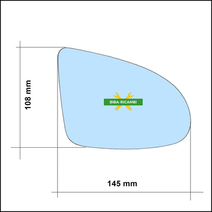 Vetro Specchio Retrovisore Azzuratto Asferico Lato Dx-Passeggero Per Audi A2 (8Z0) dal 2000-2005 BIBA-RICAMBI