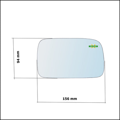 Vetro Specchio Retrovisore Cromato Asferico Lato Dx-Passeggero Per Volkswagen Polo (6N1) dal 1994-1999