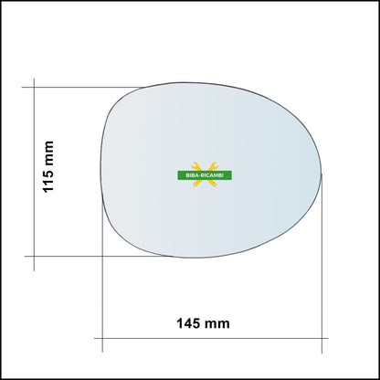 Vetro Specchio Retrovisore Cromato Lato Dx-Passeggero Per Renault Twingo I (C06) solo dal 1993-2007 BIBA-RICAMBI