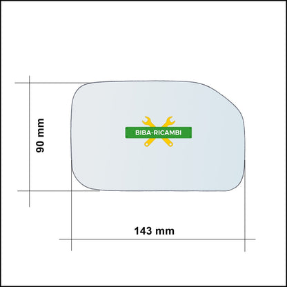 Vetro Specchio Retrovisore Cromato Lato Dx-Passeggero Per Peugeot 106 II (1) dal 1996-2005 (specchio meccanico) BIBA-RICAMBI