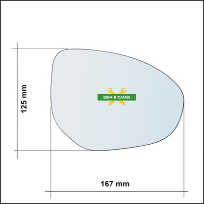 Vetro Specchio Retrovisore Cromato Lato Dx-Passeggero Per Mazda 2 II (DE) dal 2007-2015 BIBA-RICAMBI