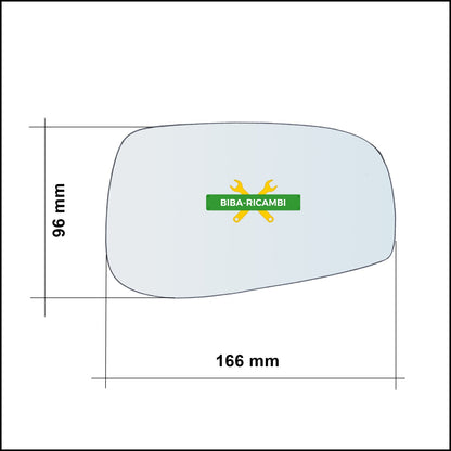 Vetro Specchio Retrovisore Asferico Lato Sx-Guidatore Per Volvo S80 I (184) solo dal 2003-2008 BIBA-RICAMBI