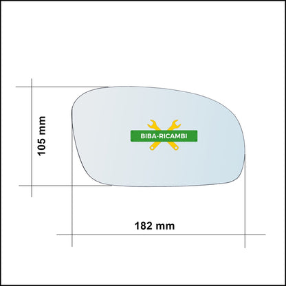 Vetro Specchio Retrovisore Asferico Lato Dx-Passeggero Per Daewoo Espero dal 1995-1997 BIBA-RICAMBI