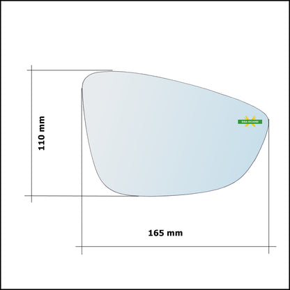 Vetro Specchio Retrovisore Cromato Asferico Lato Sx-Guidatore Per Volkswagen Passat V dal 2010&gt;