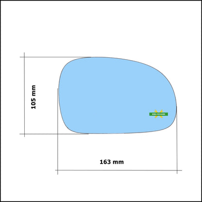 Vetro Specchio Retrovisore Blue Asferico Lato Dx-Passeggero Per Peugeot 406 dal 1995-2005