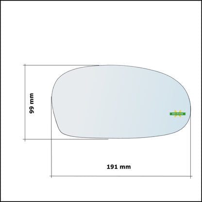 Vetro Specchio Retrovisore Cromato Lato Dx-Passeggero Per Kia Shuma I (FB) dal 1996-2001