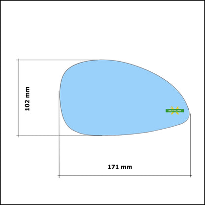 Vetro Specchio Retrovisore Blue Lato Dx-Passeggero Per Citroen C4 I solo dal 2005-2009