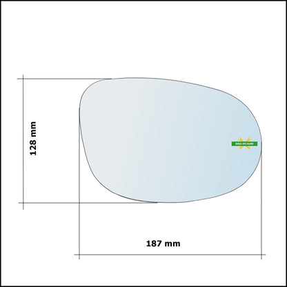 Vetro Specchio Retrovisore Cromato Lato Dx-Passeggero Per Ford Ka II (RU8) dal 2008&gt;