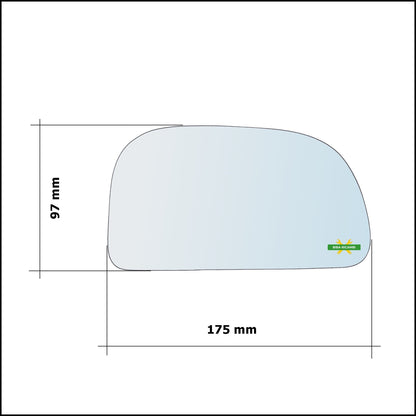 Vetro Specchio Retrovisore Cromato Lato Dx-Passeggero Per Mitsubishi Colt V (CA) dal 1995-2004