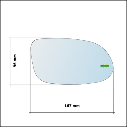 Vetro Specchio Retrovisore Cromato Asferico Lato Sx-Guidatore Per Mercedes Benz Classe A I (W168) dal 1997-2005