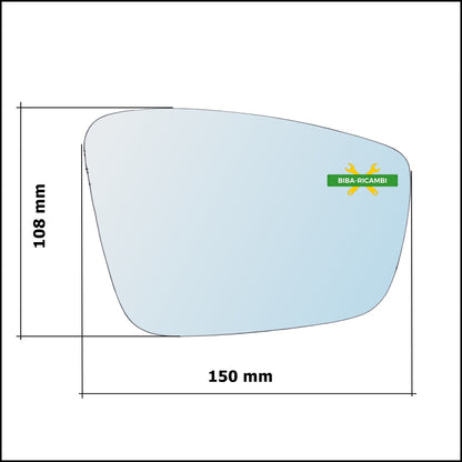 Vetro Specchio Retrovisore Asferico Lato Dx-Passeggero Per Volkswagen Polo (6R1) dal 2009&gt;