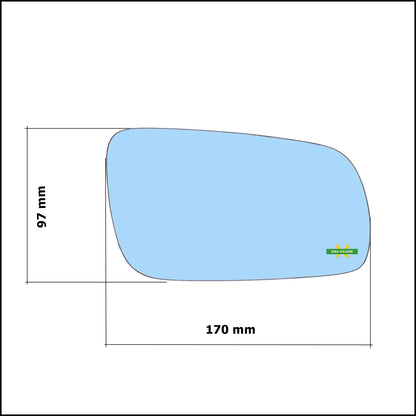 Vetro Specchio Retrovisore Azzuratto Asferico Lato Sx-Guidatore Per Seat Arosa (6H) dal 1997-2004