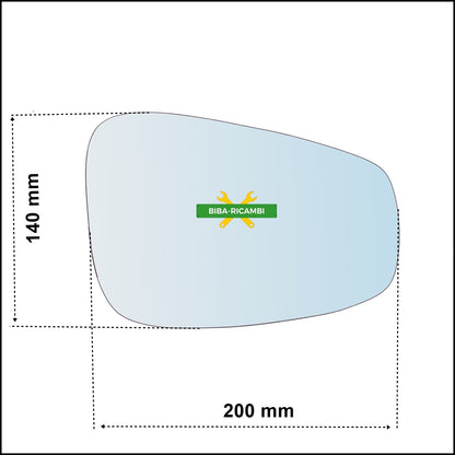 Vetro Specchio Retrovisore Lato Guidatore Compatibile Per Tata Aria dal 2010&gt; BIBA-RICAMBI