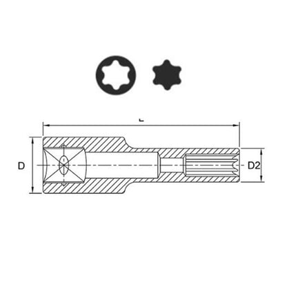 Chiave A Bussola Lunga Profilo Torx E4 | 50 mm | Attacco 1/4" Marca Toptul BIBA-RICAMBI