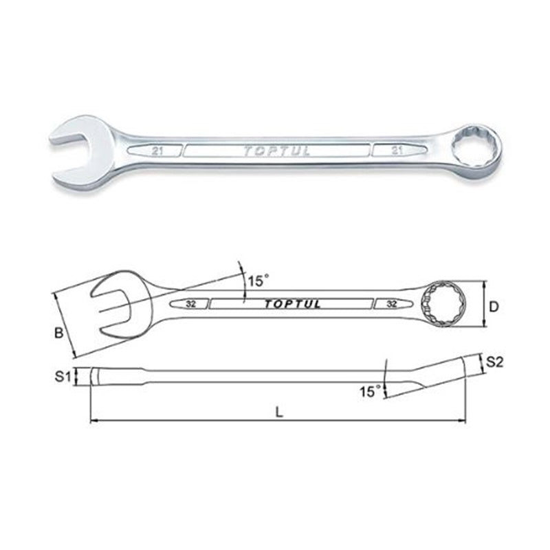 Chiave Combinata Toptul Uso Professionale M6 | Lunghezza 109 mm BIBA-RICAMBI