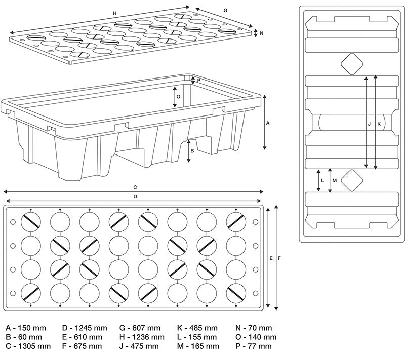 Vaschetta Di Raccolta Per Fusti Da 200 L Capacità 500kg Art.BGS70047 BIBA-RICAMBI