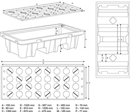 Vaschetta Di Raccolta Per Fusti Da 200 L Capacità 500kg Art.BGS70047 BIBA-RICAMBI