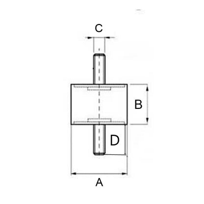 Supporto antivibrante cilindrico in gomma maschio-maschio 60x35 | M10