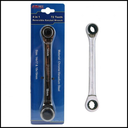 Professional double ratchet combination wrench with 2 sizes on each side + lever