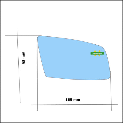 Vetro Specchio Retrovisore Azzuratto Asferico Lato Dx-Passeggero Per Bmw Serie 6 (E63,E64) dal 2004-2010