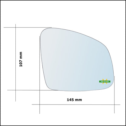 Vetro Specchio Retrovisore Cromato Asferico Lato Dx-Passeggero Per Smart ForTwo III (453) dal 2014&gt;