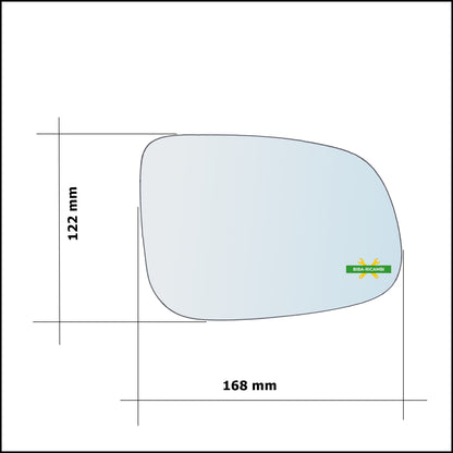 Vetro Specchio Retrovisore Asferico Lato Dx-Passeggero Per Jaguar XJ (X351) dal 2009&gt;