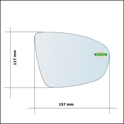 Aspherical Rearview Mirror Glass Left Driver Side For Opel Meriva B (S10) from 2010-2017