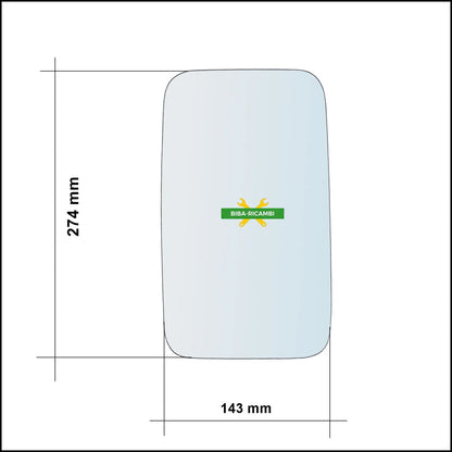 Vetro Specchio Retrovisore Asferico Lato Sx-Guidatore Per Renault Mascott dal 1999-2010 BIBA-RICAMBI